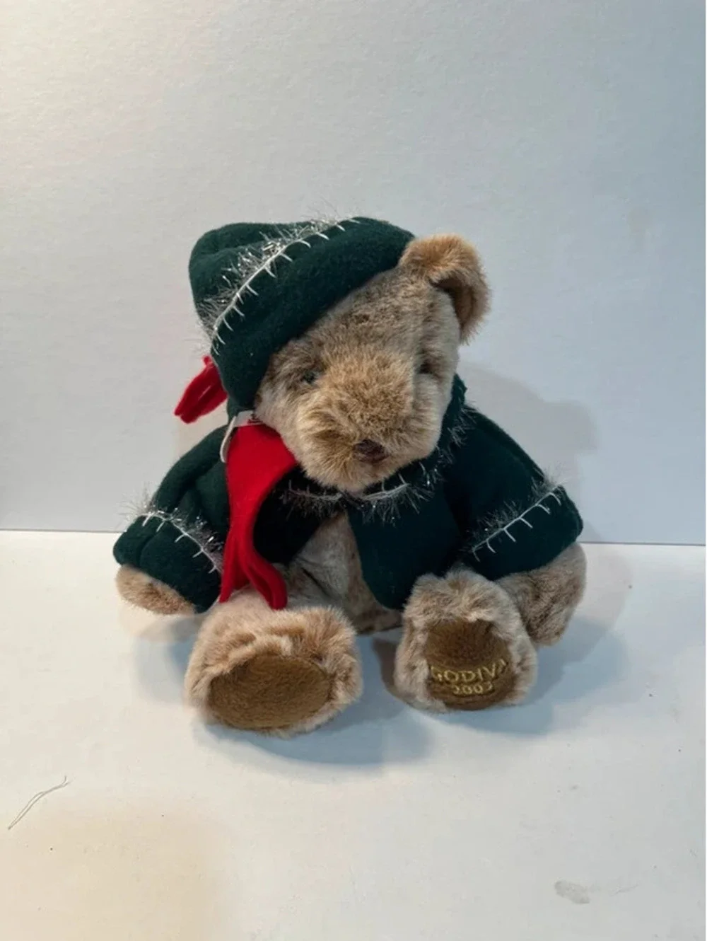 Godiva 2003 Teddy Brown Bear Plush Christmas Green Jacket 12